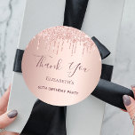 Sticker Rond 60th Birthday rose gold blush glitter Thank You<br><div class="desc">A sticker for a girly and glamorous 60th birthday party. A faux rose gold metallic looking background with an elegant faux rose gold and pink glitter drips, paint drip look. The text: Thank You is written in dark rose gold with a large modern hand lettered style script. Tempate for a...</div>