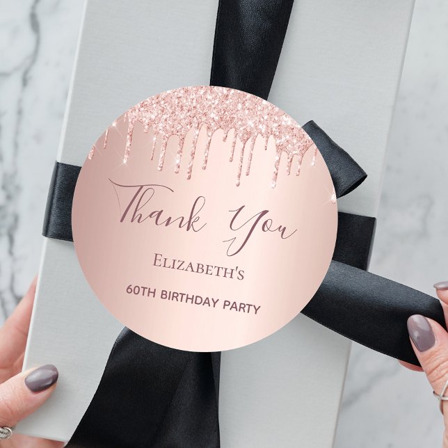 Sticker Rond 60th Birthday rose gold blush glitter Thank You (Créateur téléchargé)