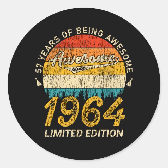 Sticker Rond 61 Ans 1964 Retro Awesome 61e anniversaire Cadeau (Devant)