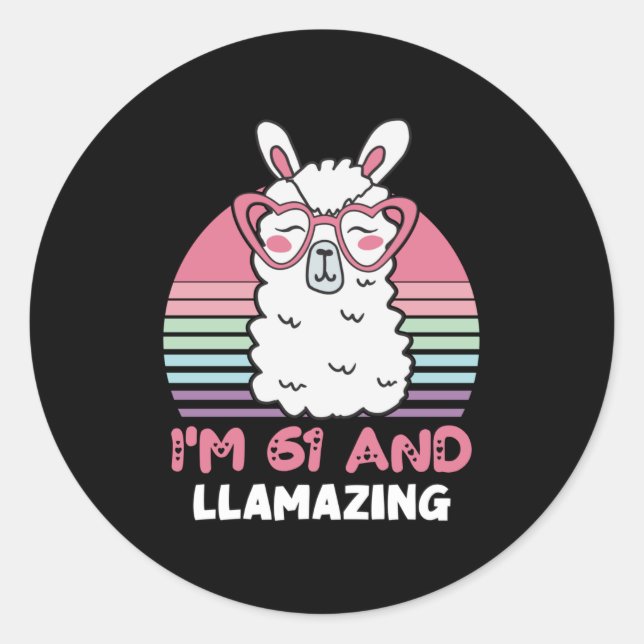 Sticker Rond 61 ans Anniversaire lamazing 61e anniversaire Llam (Devant)