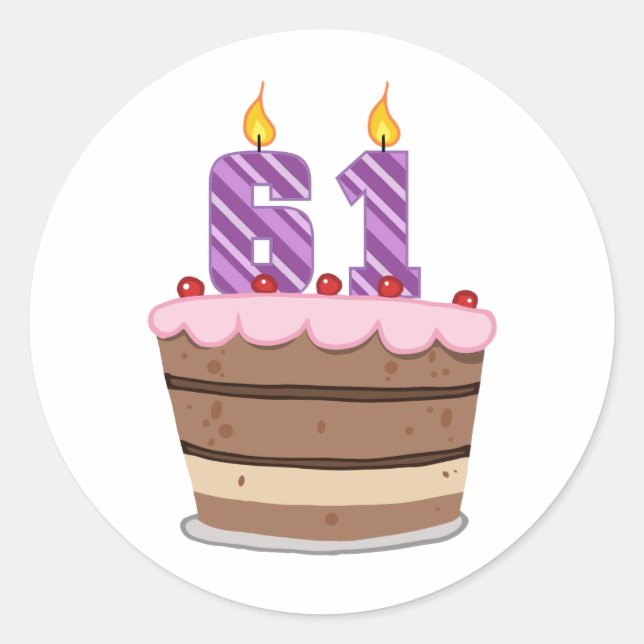 Sticker Rond 61 ans sur le gâteau d'anniversaire (Devant)