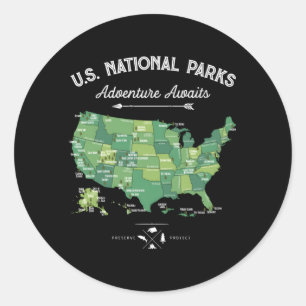 Sticker Rond 62 Parcs nationaux Carte Us Park Camg Randonnée