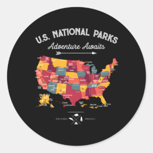 Sticker Rond 63 Parcs nationaux Carte Us Park Camg Randonnée