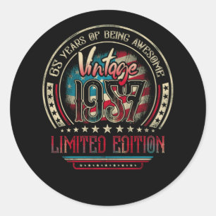 Sticker Rond 65 Ans Awesome 65e Anniversaire Vintage 1957 USA