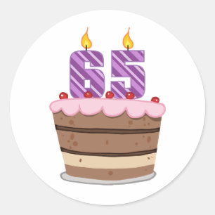 Sticker Rond 65 ans sur le gâteau d'anniversaire