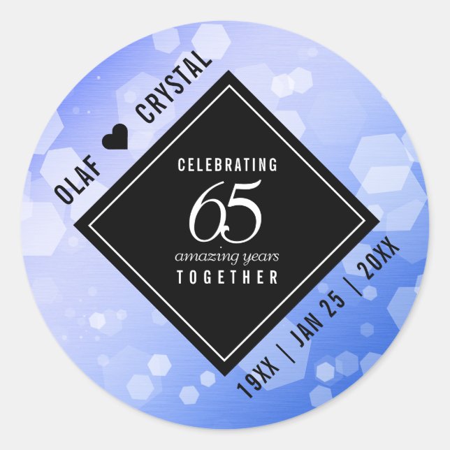 Sticker Rond 65e anniversaire de l'élégant Mariage Blue Sapphir (Devant)