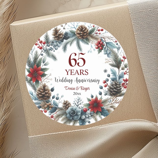 Sticker Rond 65e anniversaire de mariage bleu saphir d'hiver (Créateur téléchargé)