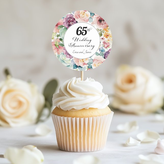 Sticker Rond 65e anniversaire de mariage élégant écriture flora (Créateur téléchargé)