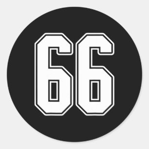 Sticker Rond #66 White Outline Numéro 66 Sports Fan Jersey Styl