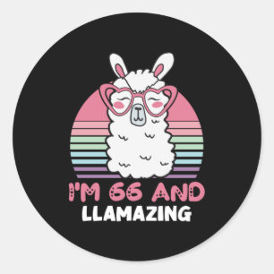 Sticker Rond 66e anniversaire Llamazing Llama 66 ans Anniversai