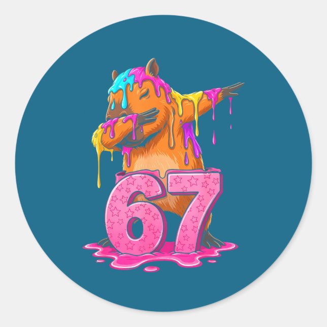 Sticker Rond 67 Animals Funny 67 Brainrot Youth Kids Capybara 6 (Devant)