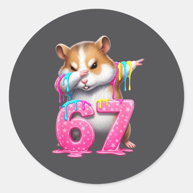 Sticker Rond 67 Animals Funny 67 Brainrot Youth Kids Hamster 67 (Devant)