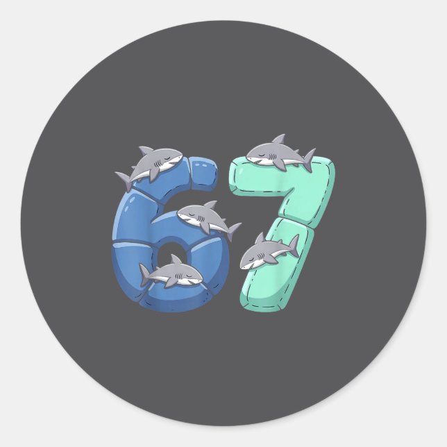 Sticker Rond 67 Animals Funny 67 Brainrot Youth Kids Shark 67  (Devant)