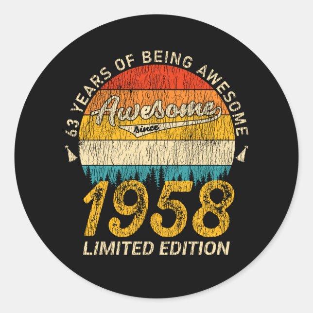 Sticker Rond 67 Ans 1958 Retro Awesome 67e anniversaire Cadeau (Devant)