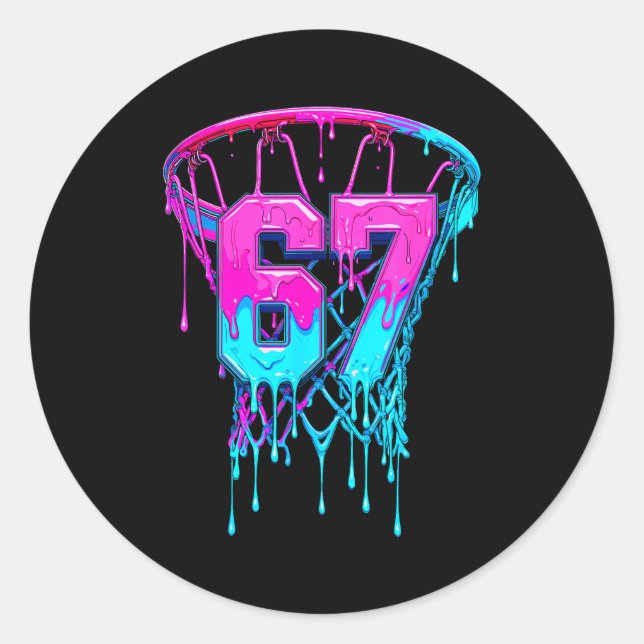 Sticker Rond 67 Basketball Drip Six Seven Funny  (Devant)