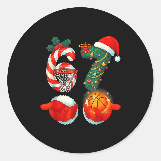 Sticker Rond 67 Basketball Santa Six Seven Meme Christmas Srt M (Devant)