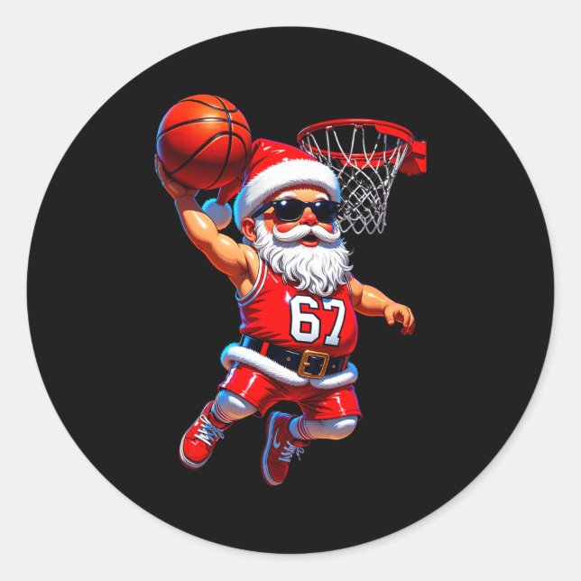 Sticker Rond 67 Basketball Santa Six Seven Meme Christmas Srt M (Devant)