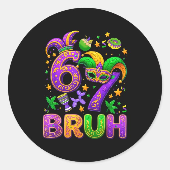 Sticker Rond 67 Bruh Mardi Gras Jester Mask New Orleans  (Devant)