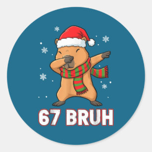 Sticker Rond 67 Bruh Six Seven Mème Capybara Noël Enfants Garço