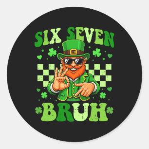 Sticker Rond 67 Bruh St Patricks Day Leprechaun Six Seven Meme 
