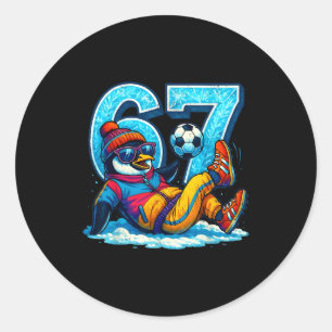 Sticker Rond 67 Cadeau de mème drôle d'hiver de football de pin