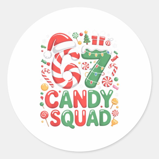 Sticker Rond 67 Candy Squad Christmas Brainrot Funny Xmas Light (Devant)