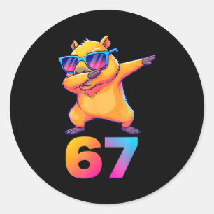 Sticker Rond 67 Capybara Six Seven Mème Animal Cool Capybara Da