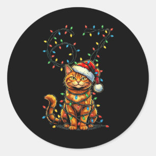 Sticker Rond 67 Chat Orange Tabby Chapeau de Noël de Santa Six