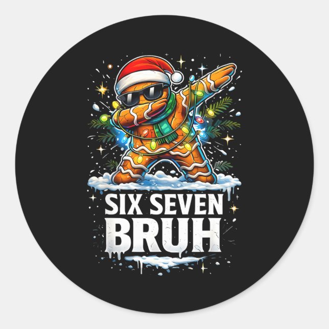 Sticker Rond 67 Christmas 6 7 Meme Gingerbread Man Xmas Pajamas (Devant)
