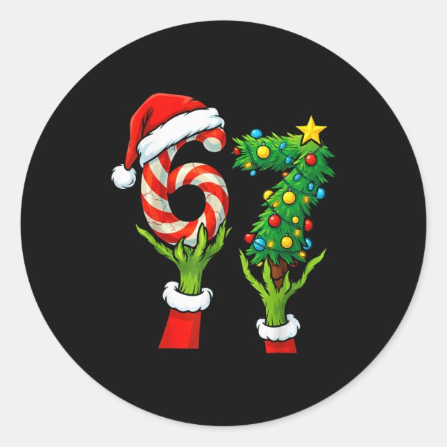 Sticker Rond 67 Christmas 6 7 Meme Hands Holiday Gen Alpha For  (Devant)