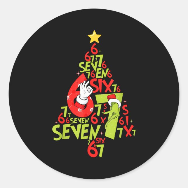 Sticker Rond 67 Christmas 6 7 Meme Pajamas Holiday Gen Alpha Sl (Devant)