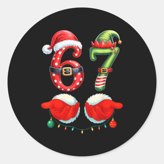 Sticker Rond 67 Christmas 6 7 Meme Pajamas Holiday Gen Alpha Sl (Devant)