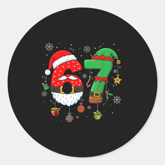 Sticker Rond 67 Christmas 6 7 Meme Pajamas Holiday Gen Alpha Sl (Devant)