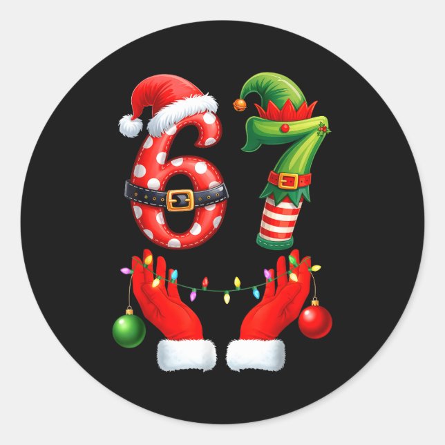 Sticker Rond 67 Christmas 6 7 Meme Pajamas Holiday Gen Alpha Sl (Devant)