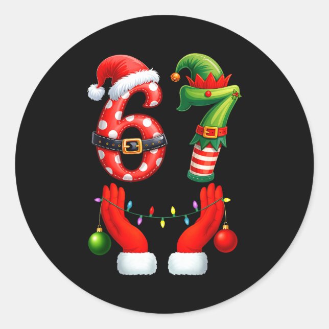 Sticker Rond 67 Christmas 6 7 Meme Pajamas Holiday Gen Alpha Sl (Devant)