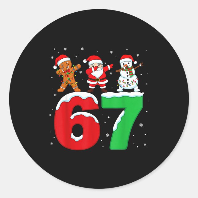 Sticker Rond 67 Christmas Dabbing Santa Snowman Funny Six Seven (Devant)