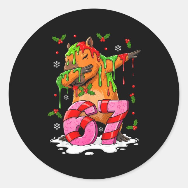 Sticker Rond 67 Christmas Funny 67 Brainrot Youth Kids Capybara (Devant)