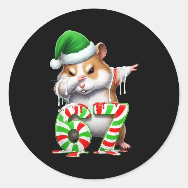 Sticker Rond 67 Christmas Funny 67 Brainrot Youth Kids Hamster  (Devant)