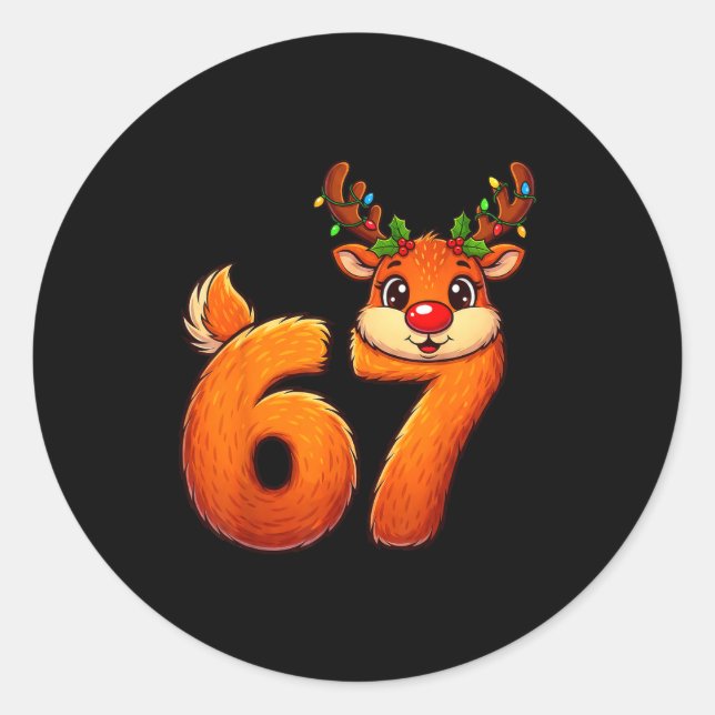Sticker Rond 67 Christmas Funny Reindeer Bruh Meme Pajamas Wome (Devant)