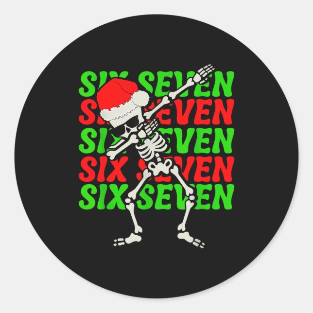 Sticker Rond 67 Christmas Funny Six Seven Meme Brainrot Dabbing (Devant)