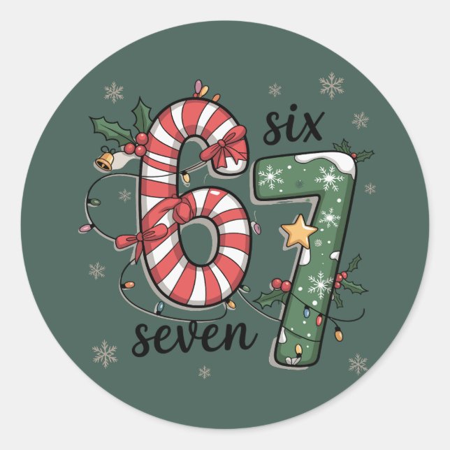 Sticker Rond 67 Christmas Lights Six Seven Holiday Funny Meme (Devant)
