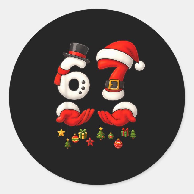 Sticker Rond 67 Christmas Meme Funny 6 7 Hands Gen Alpha Slang  (Devant)