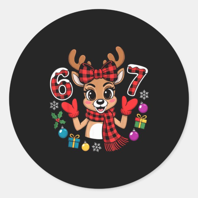 Sticker Rond 67 Christmas Outfit Women Meme Reindeer Six Seven  (Devant)