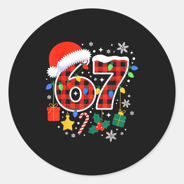 Sticker Rond 67 Christmas Red Plaid 6 7 Six Seven Boys  (Devant)