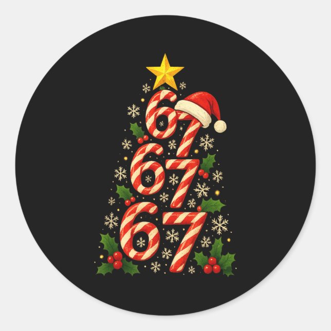 Sticker Rond 67 Christmas Tree Candy Cane Holiday Six Seven Mem (Devant)