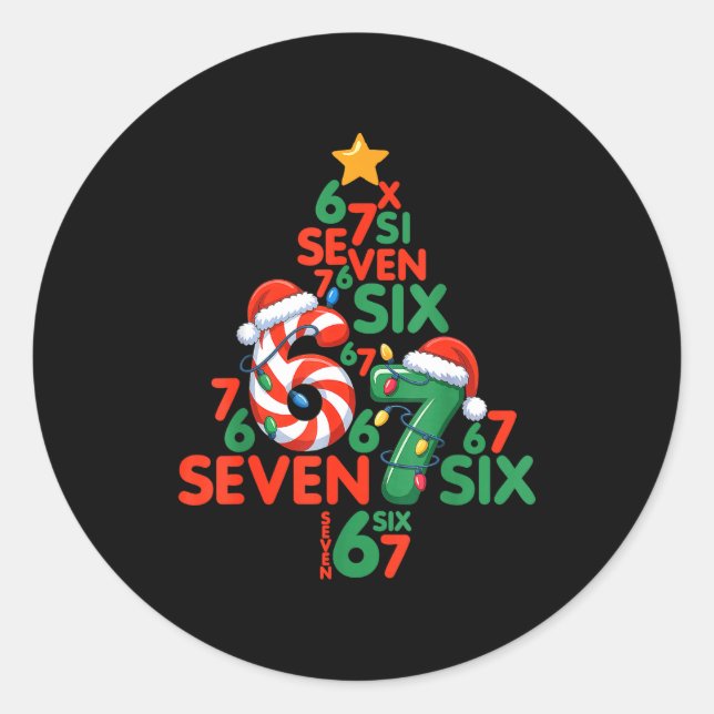 Sticker Rond 67 Christmas Tree Candy Cane Holiday Six Seven Mem (Devant)