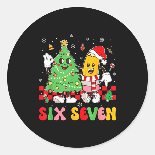 Sticker Rond 67 Christmas Tree Pencil School Teacher Xmas Holid (Devant)