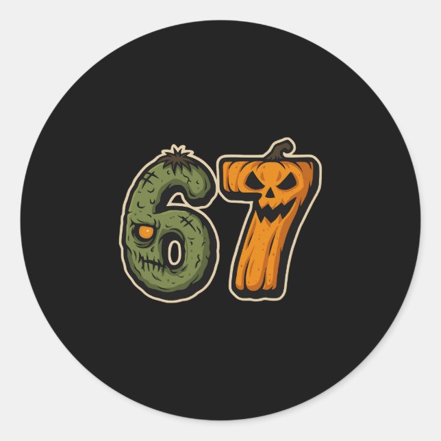 Sticker Rond 67 Citrouille Zombie Six Sept Meme Halloween  (Devant)