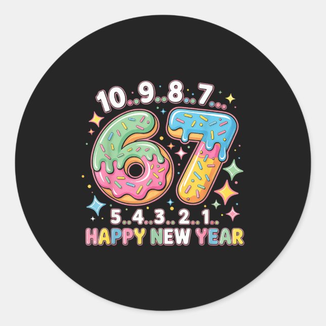 Sticker Rond 67 Countdown Happy New Year 2026 Funny Donut Numbe (Devant)
