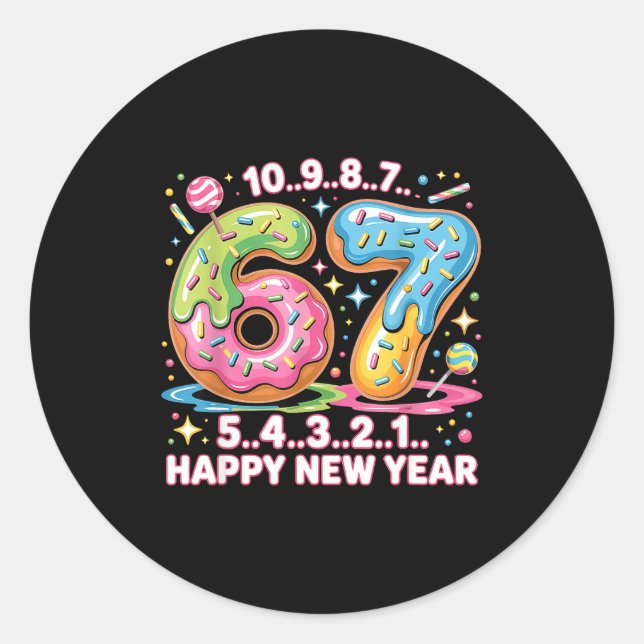 Sticker Rond 67 Countdown Happy New Year 2026 Funny Donut Numbe (Devant)